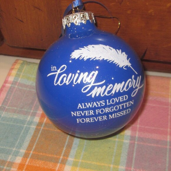 Bronners In Loving Memory With Blue Feather Glass Ornament - Picture 1 of 1